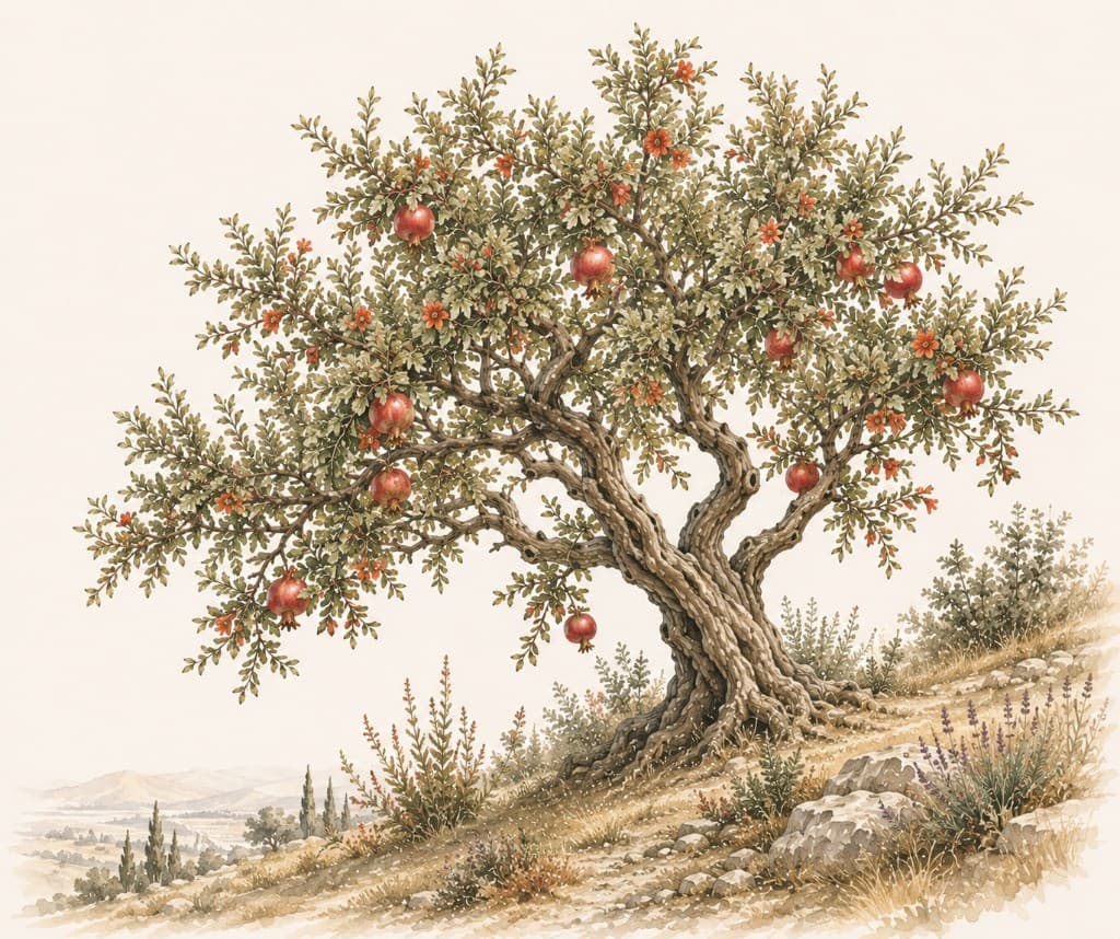 Illustration of a pomegranate tree