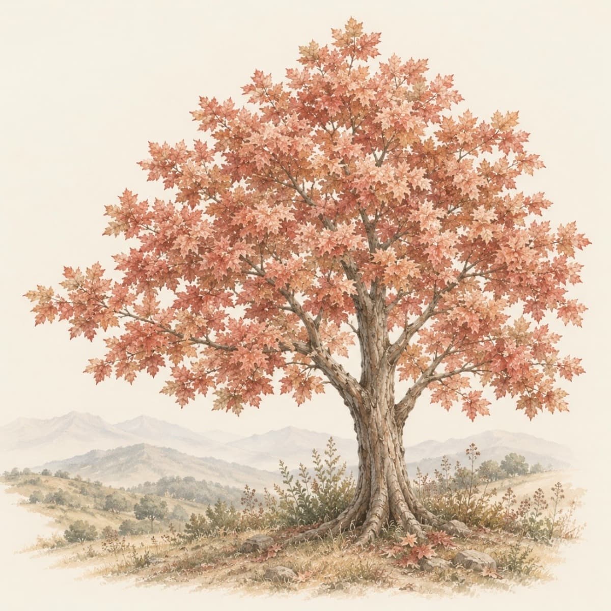 Watercolor illustration of a maple tree